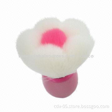 Kabuki makeup brushes, made of wooden handle, with double-color synthetic hair, in flower shape